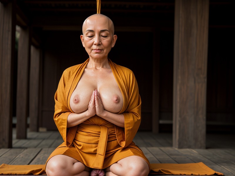 Hands Pressed Together Meditatively, Cinematic, Yellow Tibetan Buddhist Robes AI Porn