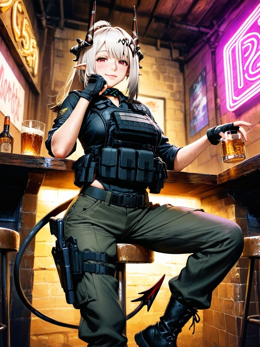 No Man, Black Tactical Gear Belt With Pouches And Equipment, Bar Hentai AI Porn