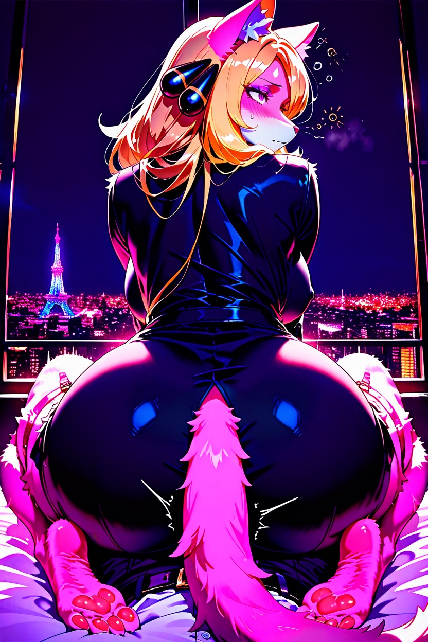 Pink Fur, Fluffy, Wearing Black Dress AI Porn