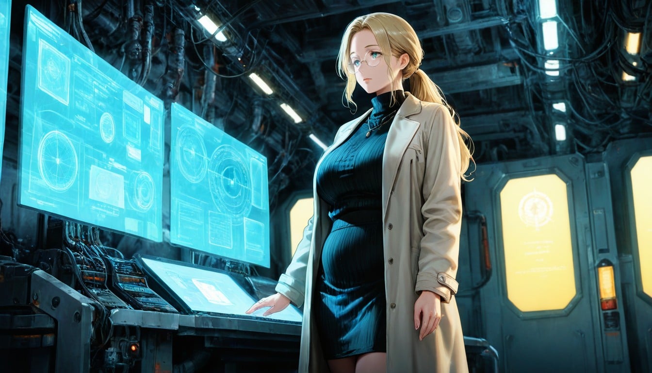 A Scientist, 30+, Of A Beautiful Blonde Woman With A Ponytail And Round Glasses AI Porn