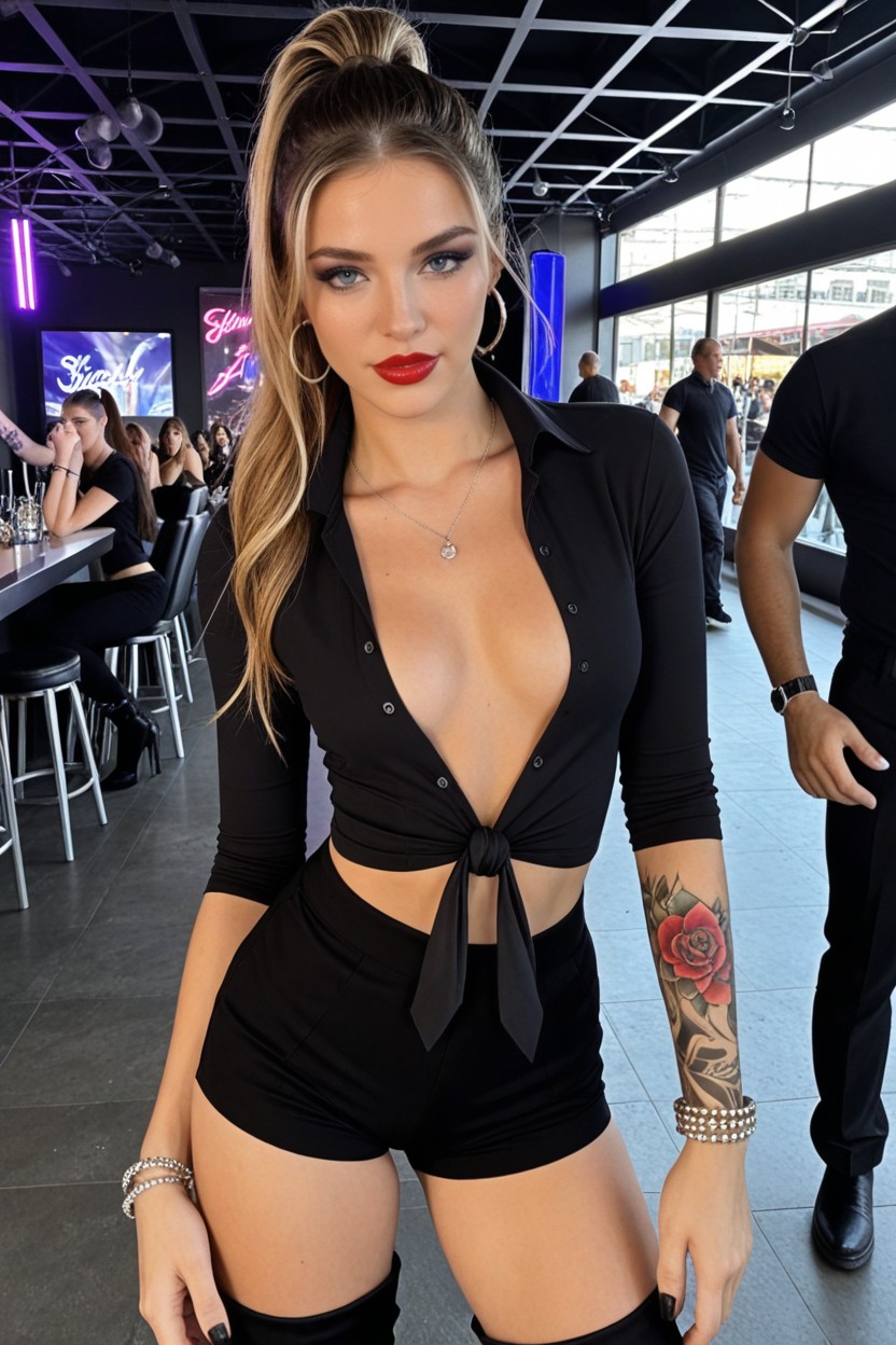 Smoky-eyes Eyeshadow, Full Arm Tattoos, Diminutive Frame AI Porn