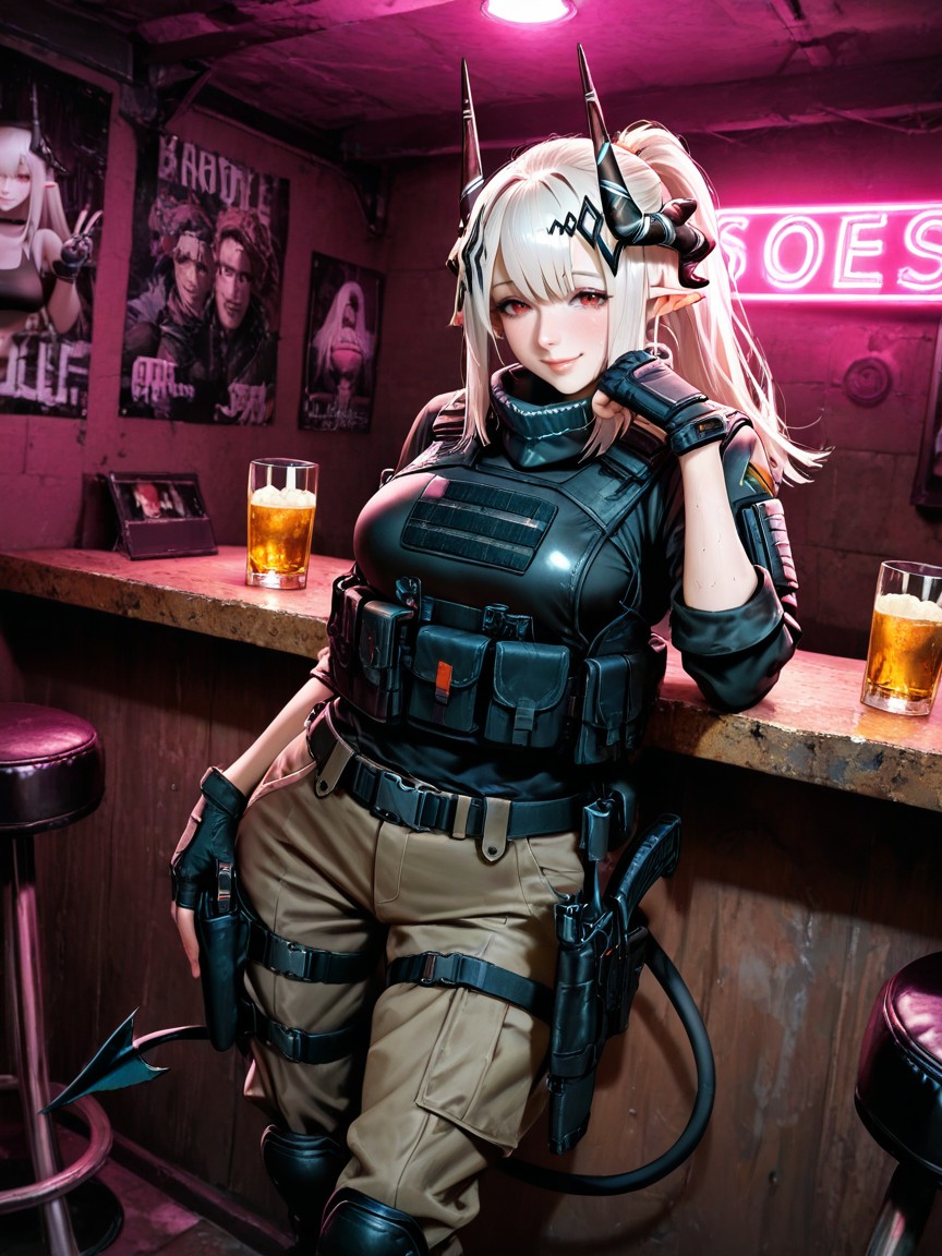 Peace Sign, Black Gloves, Black Tactical Vest With Pouches Hentai AI Porn