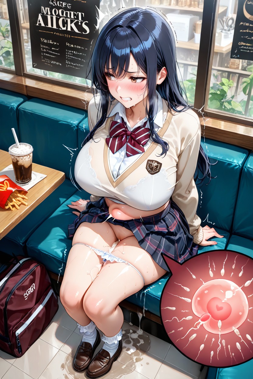 Hands On Her Knees, Super High Resolution, Long Hair Hentai AI Porn