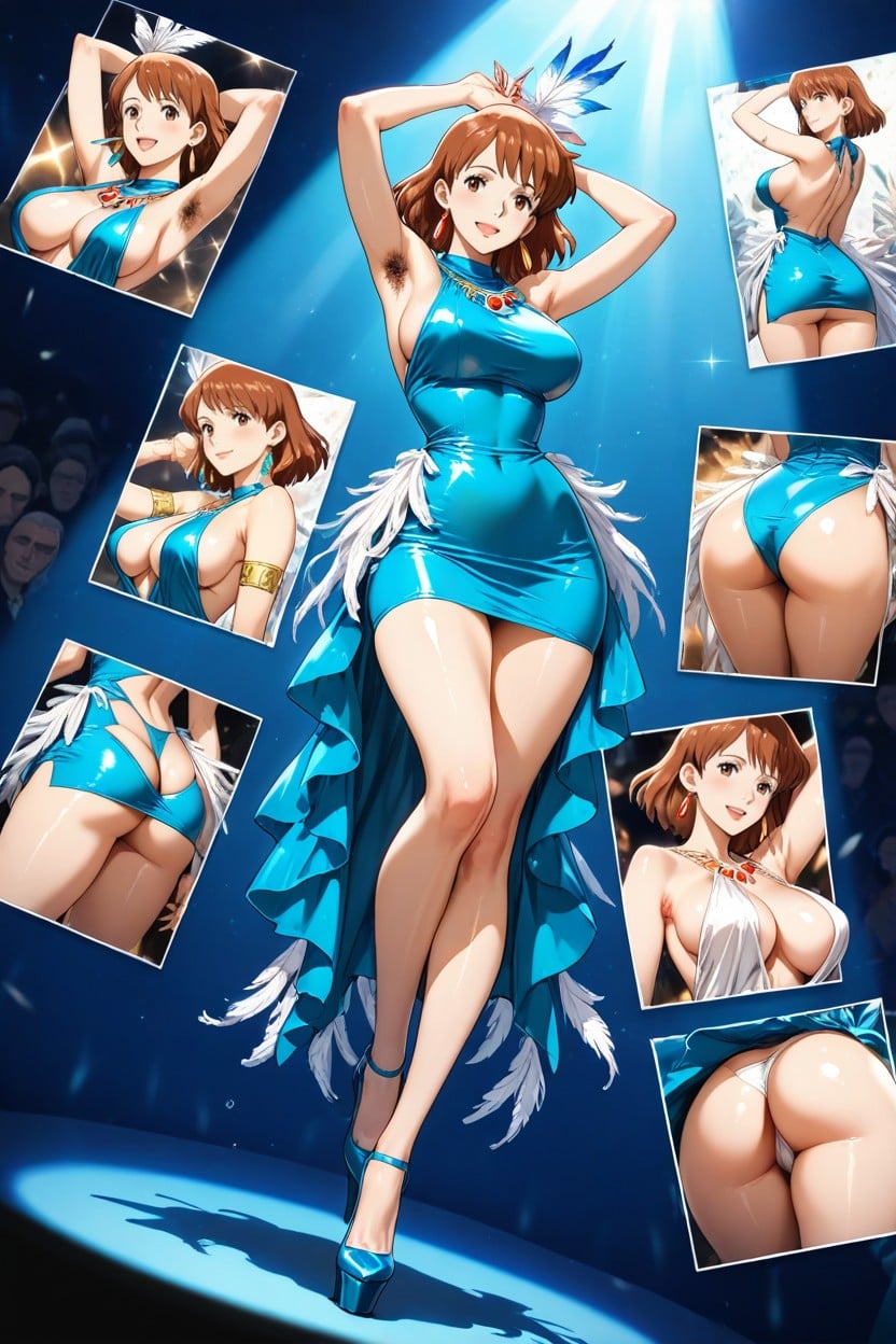 Feather Fans, Brown Hair, Arms Up Hentai AI Porn