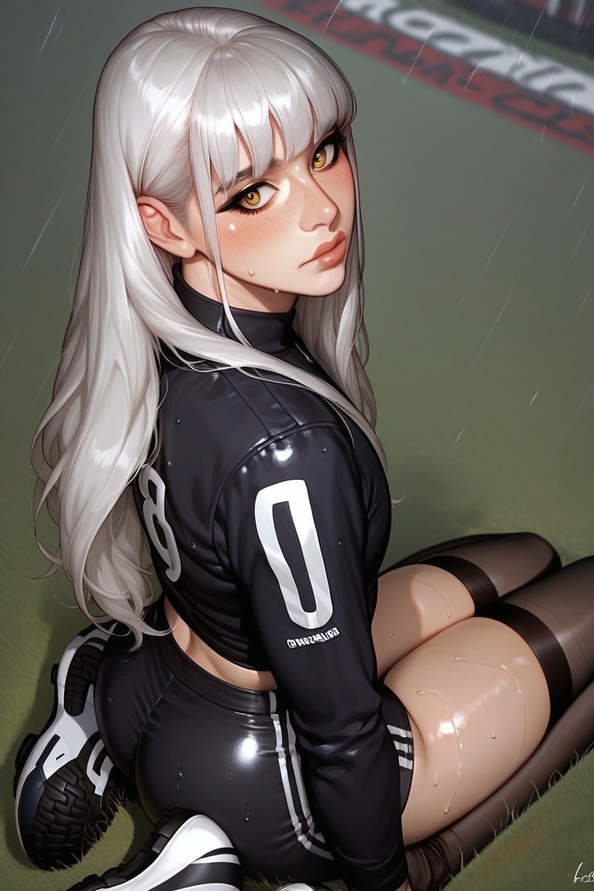 Kneeling On The Soccer Society Field, Intense Golden Eyes, Sports Porno gay IA
