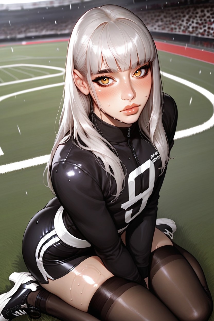 Long Eyelashes, Knees Together On The Ground, Football Player AI Gay Porn