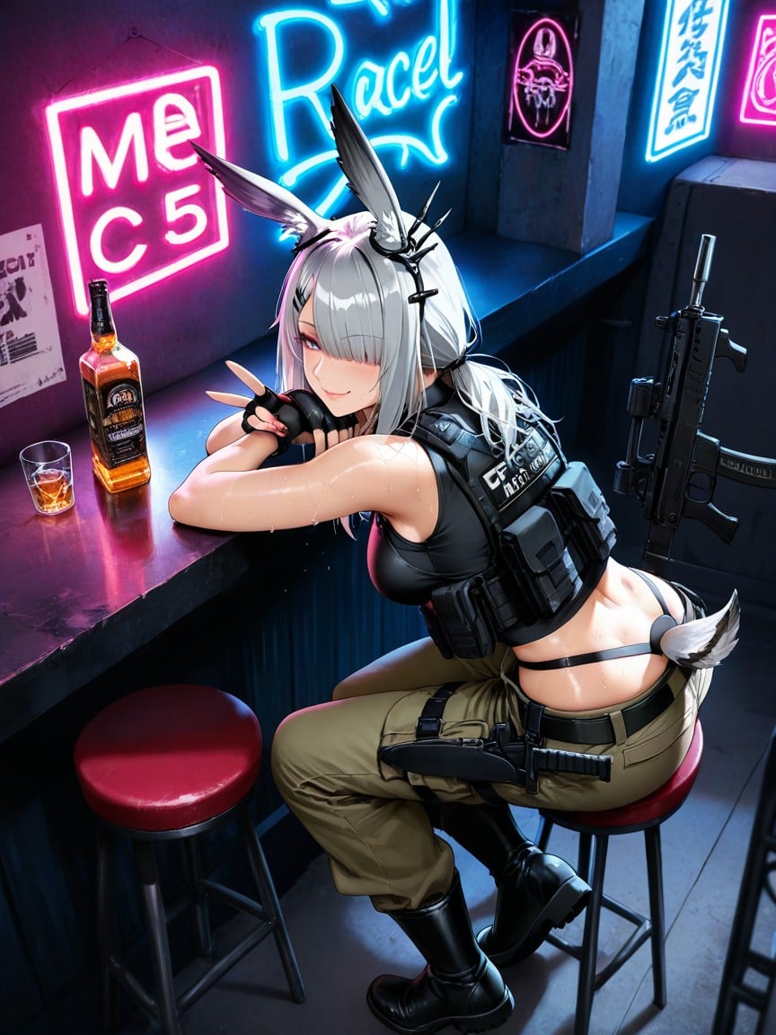 Looking At Viewer, Low Ponytail Hairstyle, Side View Hentai AI Porn