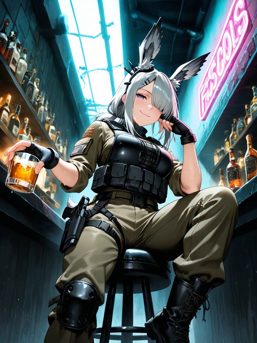 No Man, Jungle Boots, Low Ponytail Hairstyle Hentai AI Porn