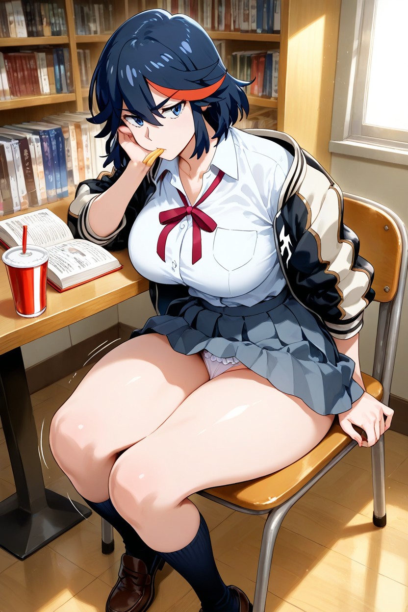 25+, Shes Sitting On A Chair Next To The Table, Perfect Fingers Hentai AI Porn