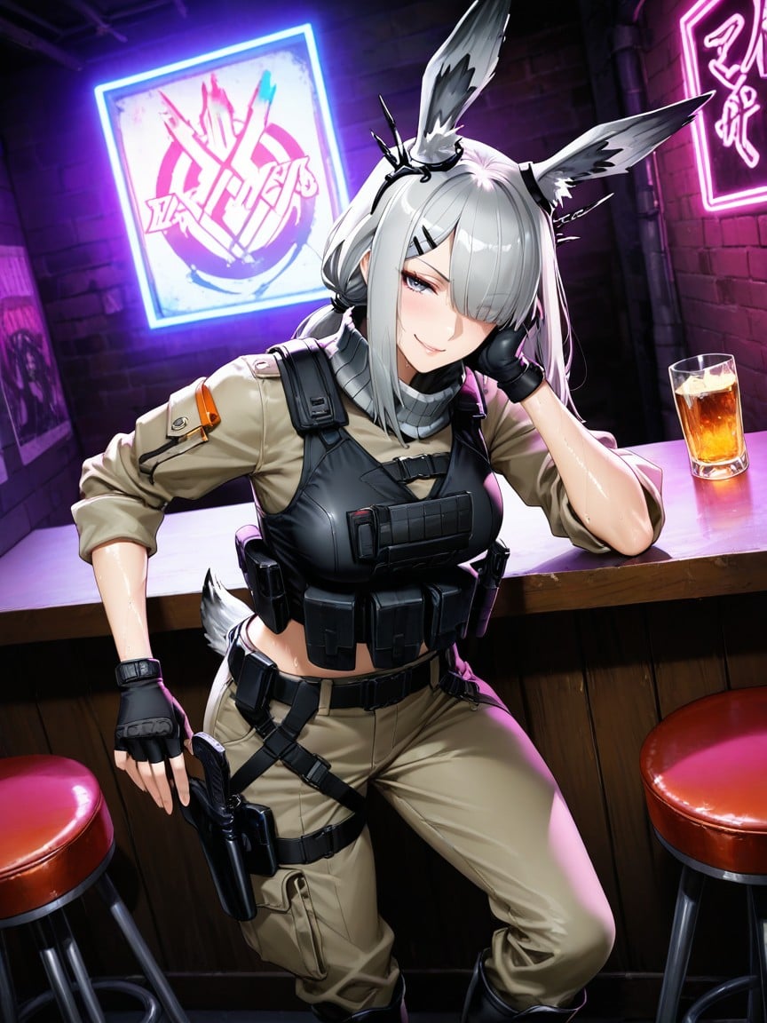 Itting On A Bar Stool, Afternoon, Hundgun Holster Around Right Thigh Hentai AI Porn