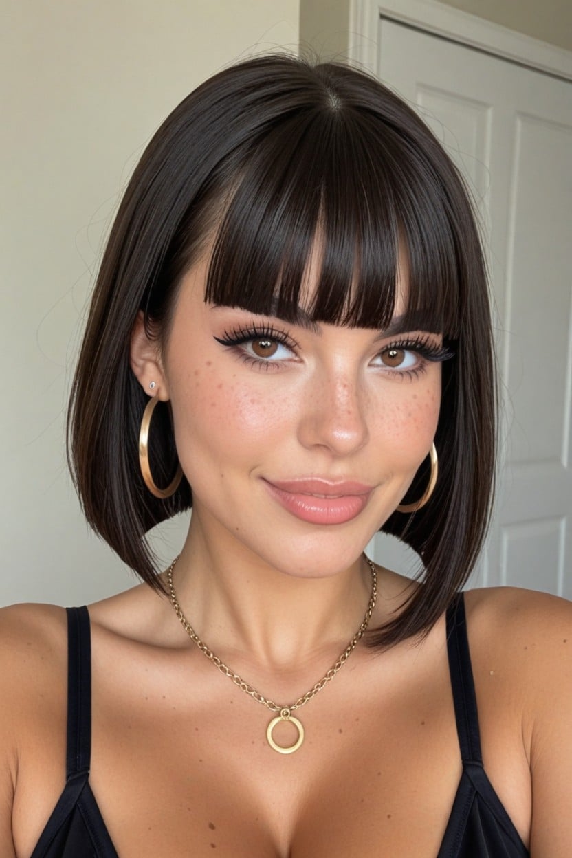 Ultra High Detail, Huge Pumped Nude Red Mouth, Bob Haircut AI Porn