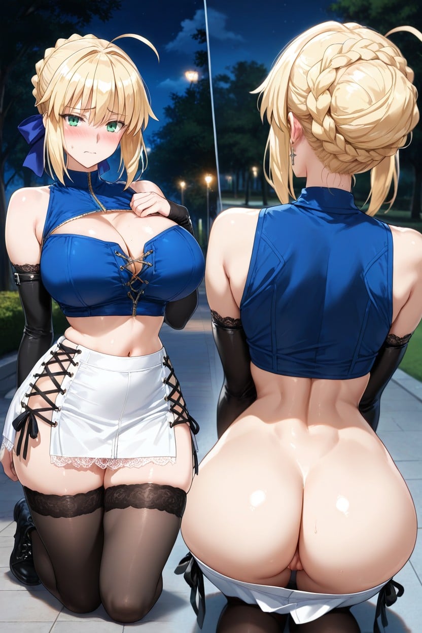 Thighs Exposed, Kneeling, Beautiful Face Hentai AI Porn