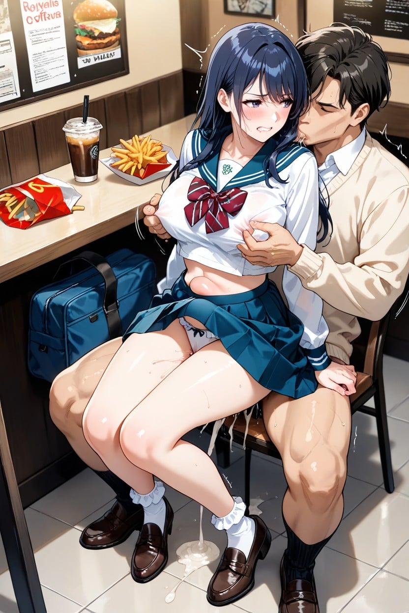 Bounce Lines, Waist Focus, Navy Checked Skirt Hentai AI Porn