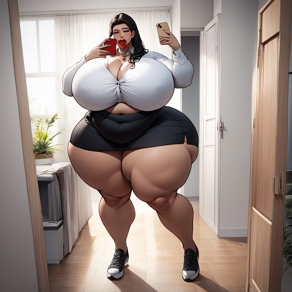 Standing Eating Snacks At The Office, Thick Thighs, 18+ BBW AI Porn