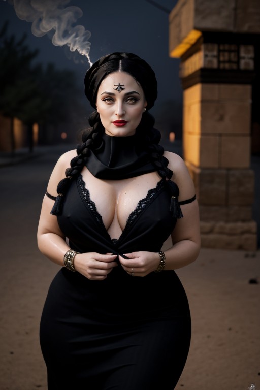 Thick Traditional Arabic Braids, Feathered Headpiece, Cosplay AI Porn