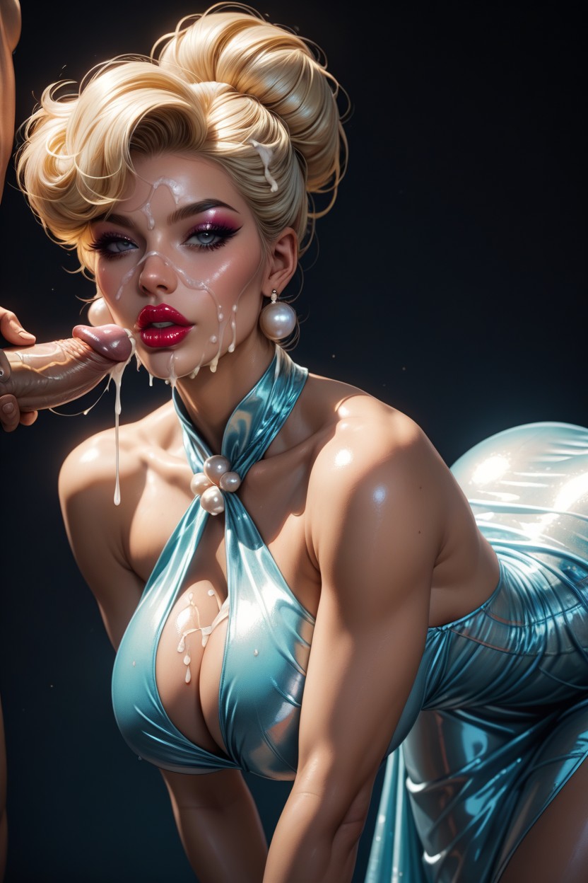 Bimbo, Cum Dripping From Her Face, Glossy Lipstick AI Porn