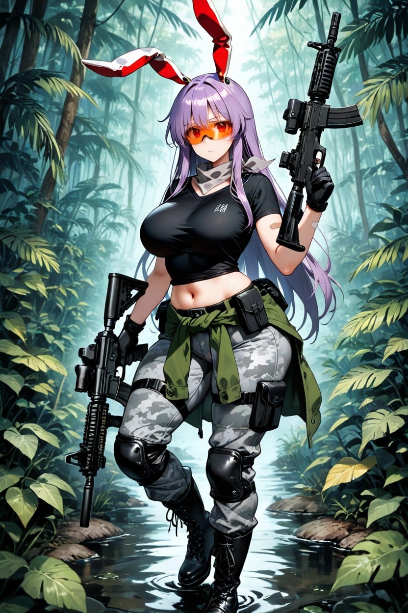 Holding Rifle, 25+, Lace-up Boots Hentai AI Porn