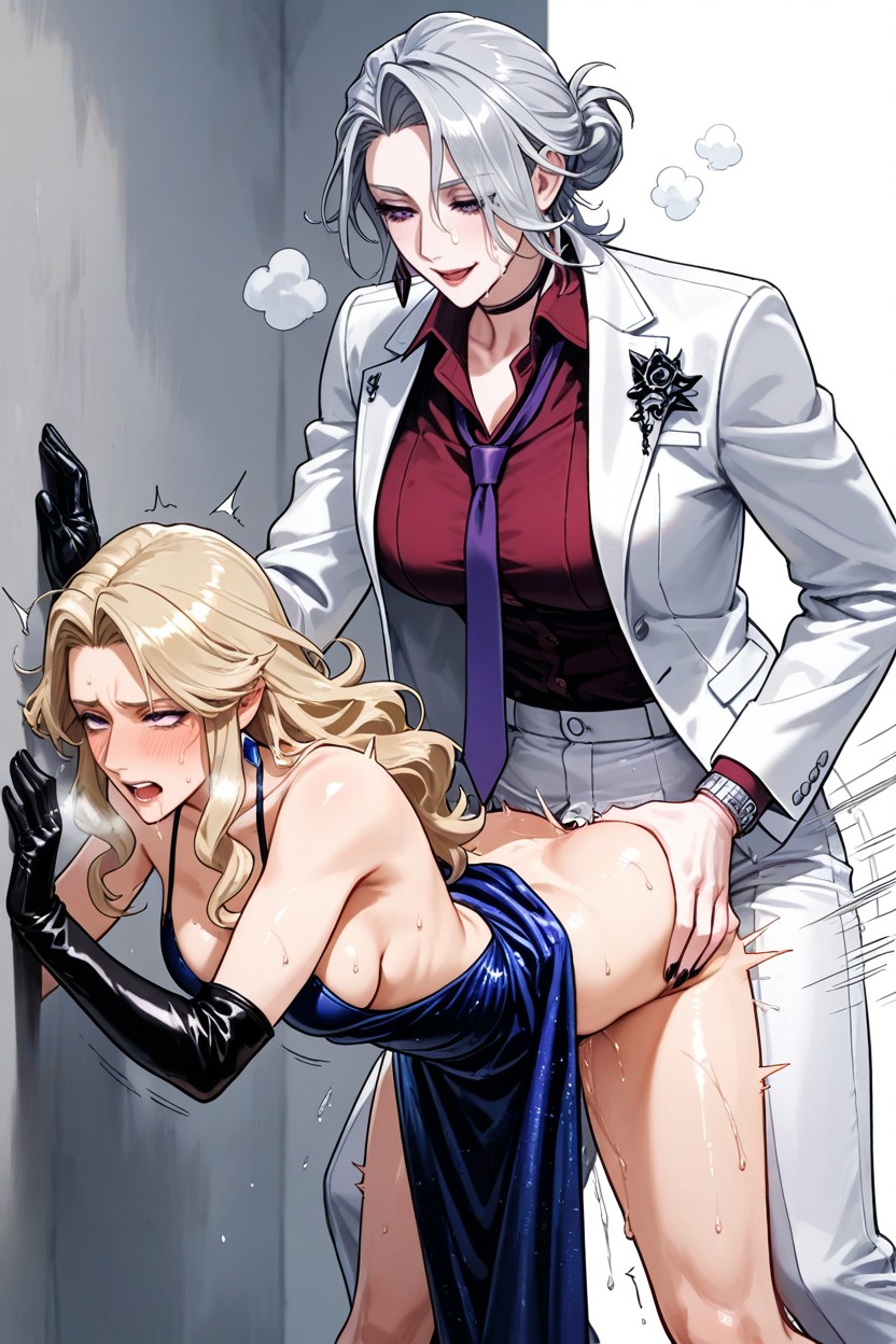 Addicted In Fuck, Futa Wear Unbuttoned White Suit Jacket, Female Wear Evening Dress Hentai AI Porn