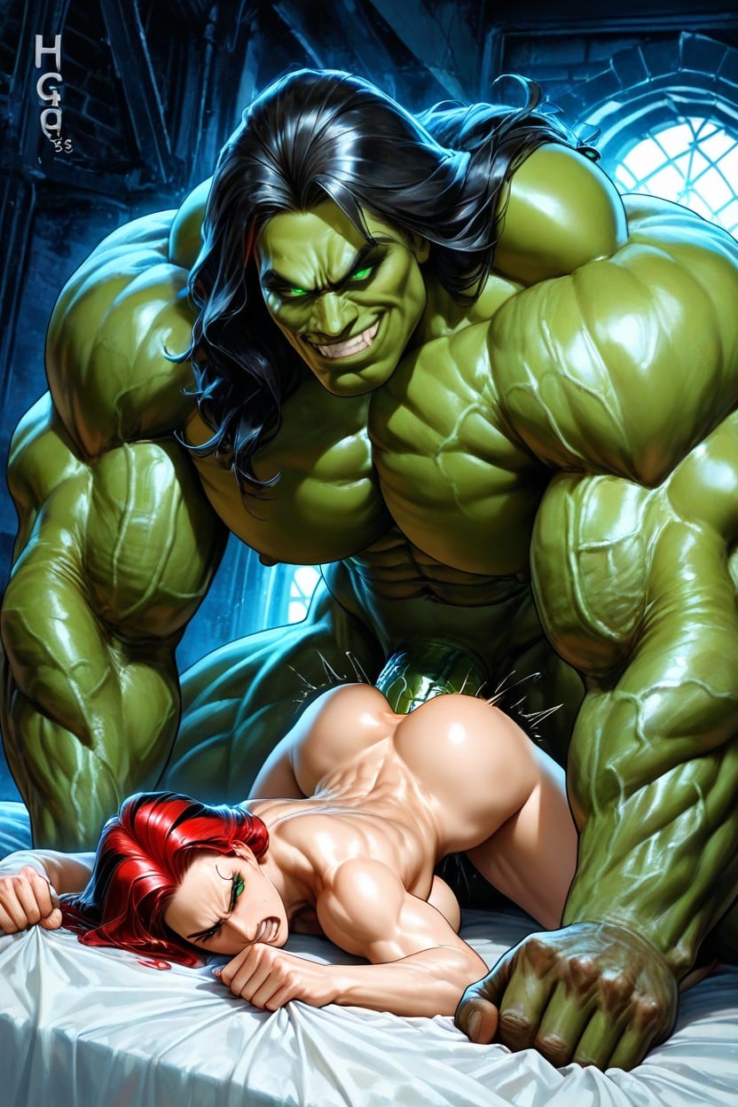 Head On Lolled To The Side, Scarlet Red Hair, Massive Girthy Cock Hentai AI Porn