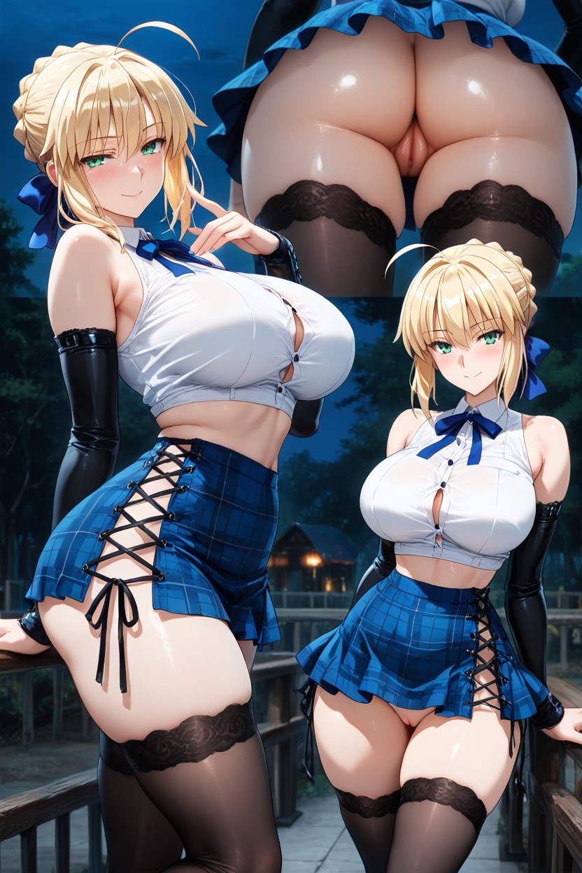 Cross-laced Skirt, Stockings, Model Hentai AI Porn