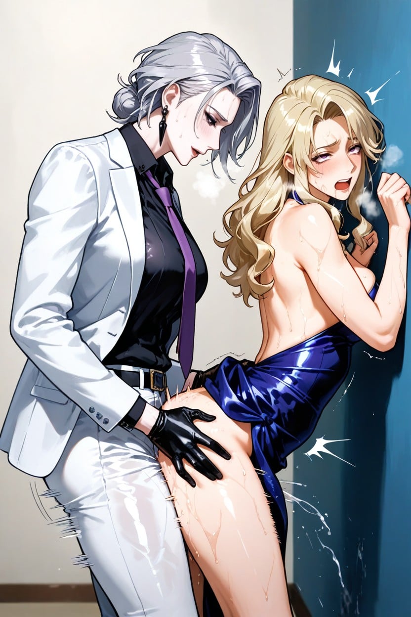 Giver Breast Bouncing, Futa Wear Backless Black Leather Gloves, Duo Hentai AI Porn