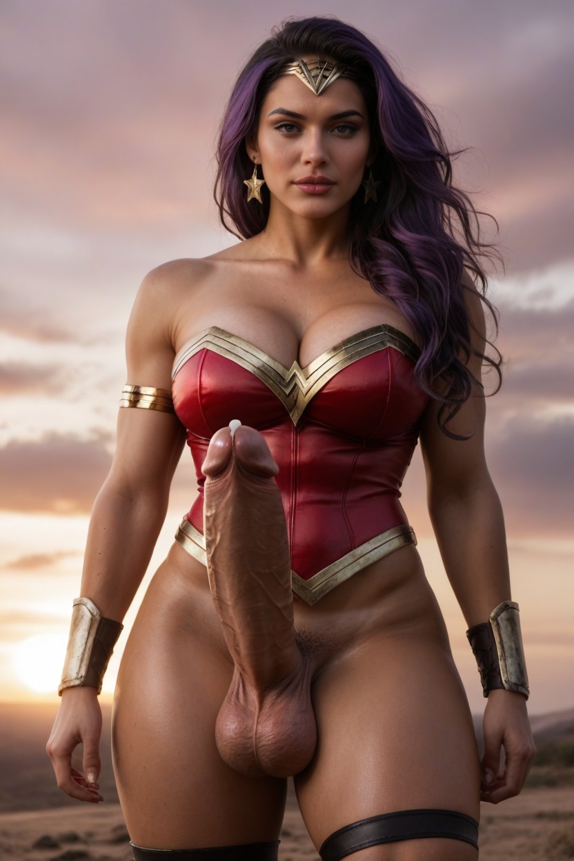 Dark Glowing Skin, Earrings, Action-ready Powerful Stance Shemale AI Porn