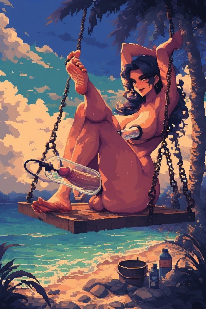 Dark Orange Soles, Wide Feet, Beach AI Porn