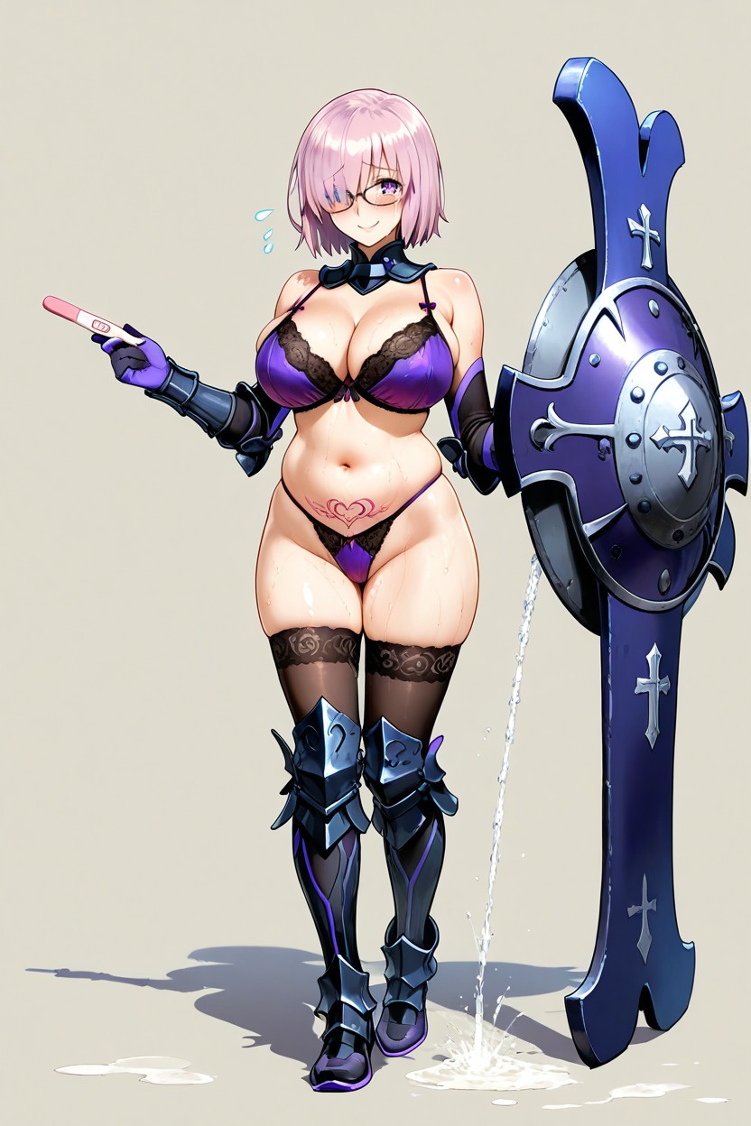 Purple Opera Gloves, Pregnancy Test, Simple Background Hentai AI Porn