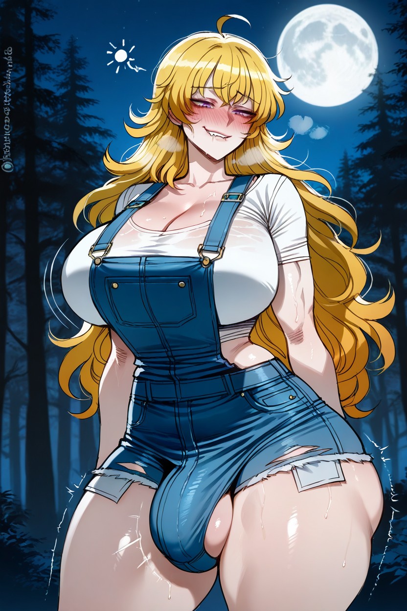 Night, Bounce Lines, Looking Down At Her Own Bulge Hentai AI Porn