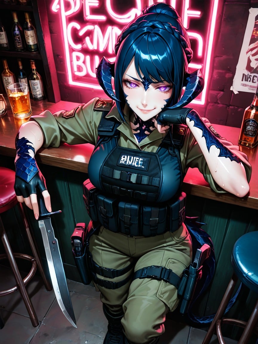 Dark Blue Hair, Headrest, Olivier Ledroit Style Hentai AI Porn