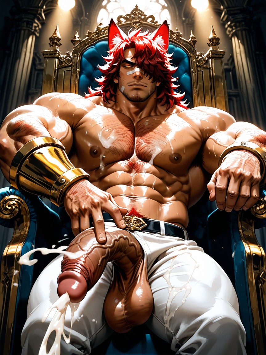 Cum Shooting Everywhere, Throne, Big Muscular Body ゲイAIポルノ