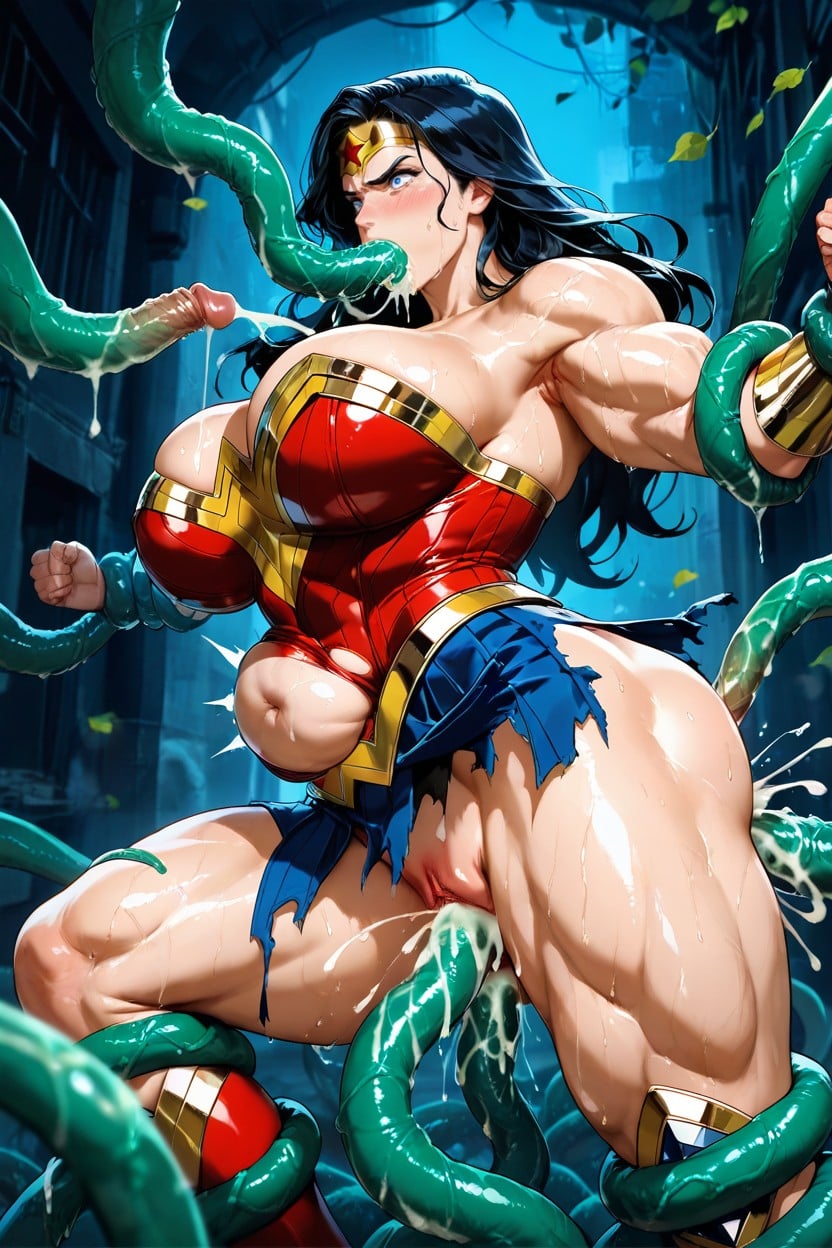 Endless Giant Tentacles, Red Leather Bodice, Deepthroat Hentai AI Porn