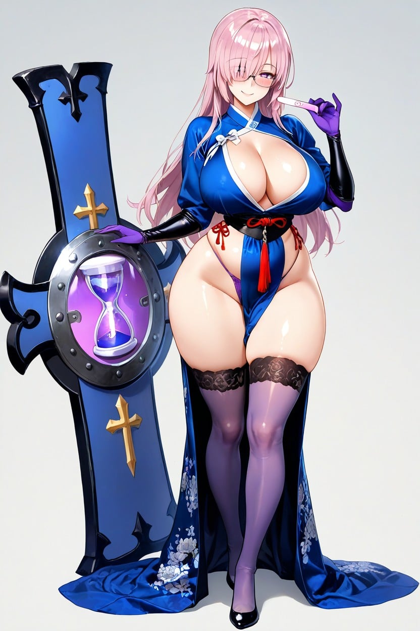Long Lavender-pink Hair Cascading In Silky Waves, Hourglass, Purople Armor Hentai AI Porn