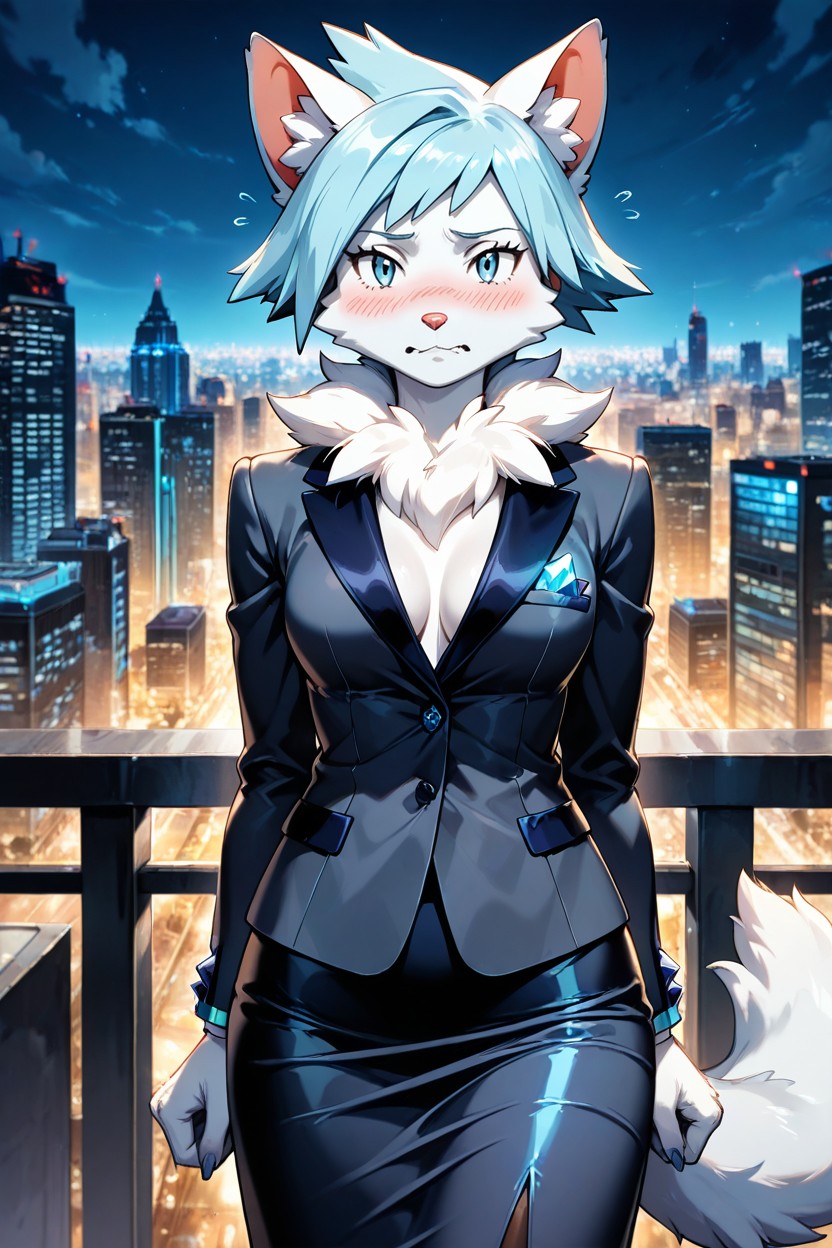 Wearing Steven Stone Dress, Anthro Catgirl, Cleavage AI Porn