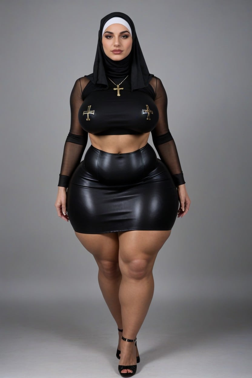 Exposed Navel, Gigantic Thighs, Hips Wider Than Shoulders Massive Hips AI Porn