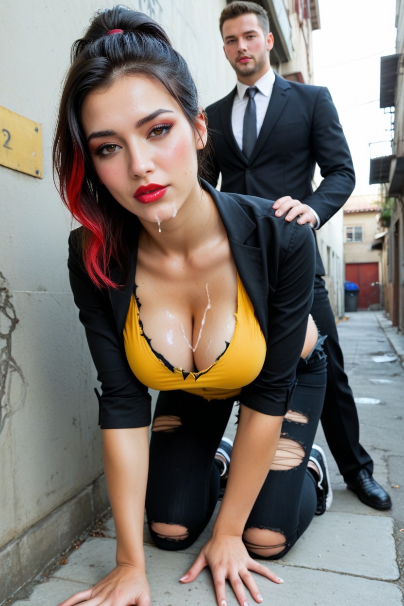 Yellow Dress, Hyperrealistic, Ripped Clothes AI Porn