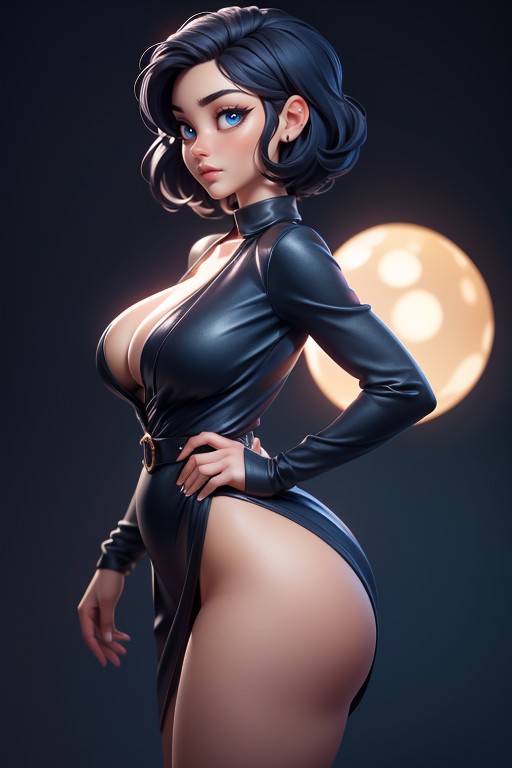 Thighs Fully Exposed, One Piece V Neck Colar Silk Dress Above The Thighs, Ass Cheeks Visible Hentai AI Porn