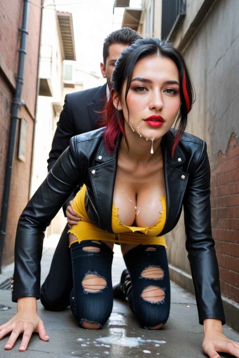 Showing A Breast, High Ponytail, Torn Clothes AI Porn