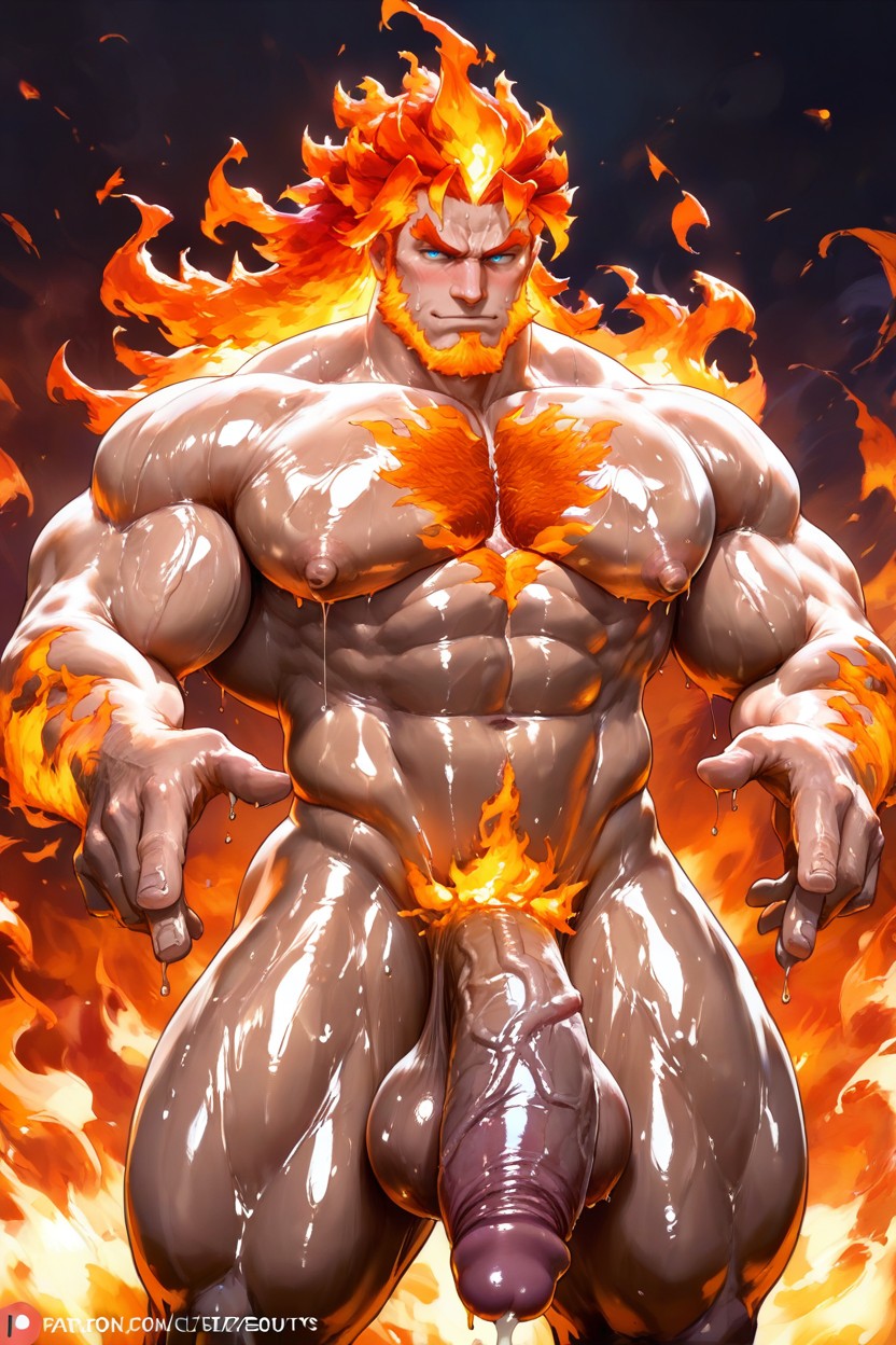 Hairy Chest, Bleu Eyes, Flame Background KI Schwulenporno