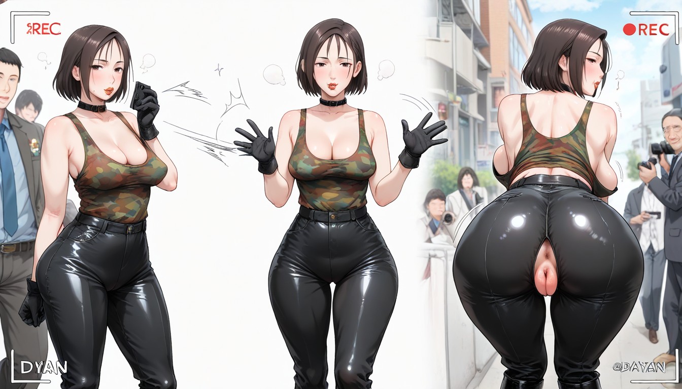 Camouflage Tank Top, Small Breasts, Extremely Tight Body AI Porn