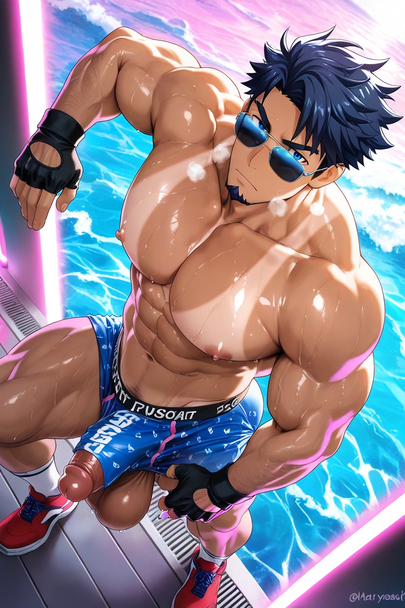 Smooth Chest, Pink Neon Lighting, De Haut En Bas Porno IA Gay