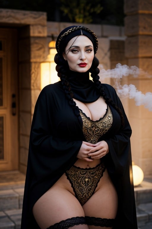 Flowing Robes, Wet Fabric Clinging To Curves, Extremely Large Ass AI Porn