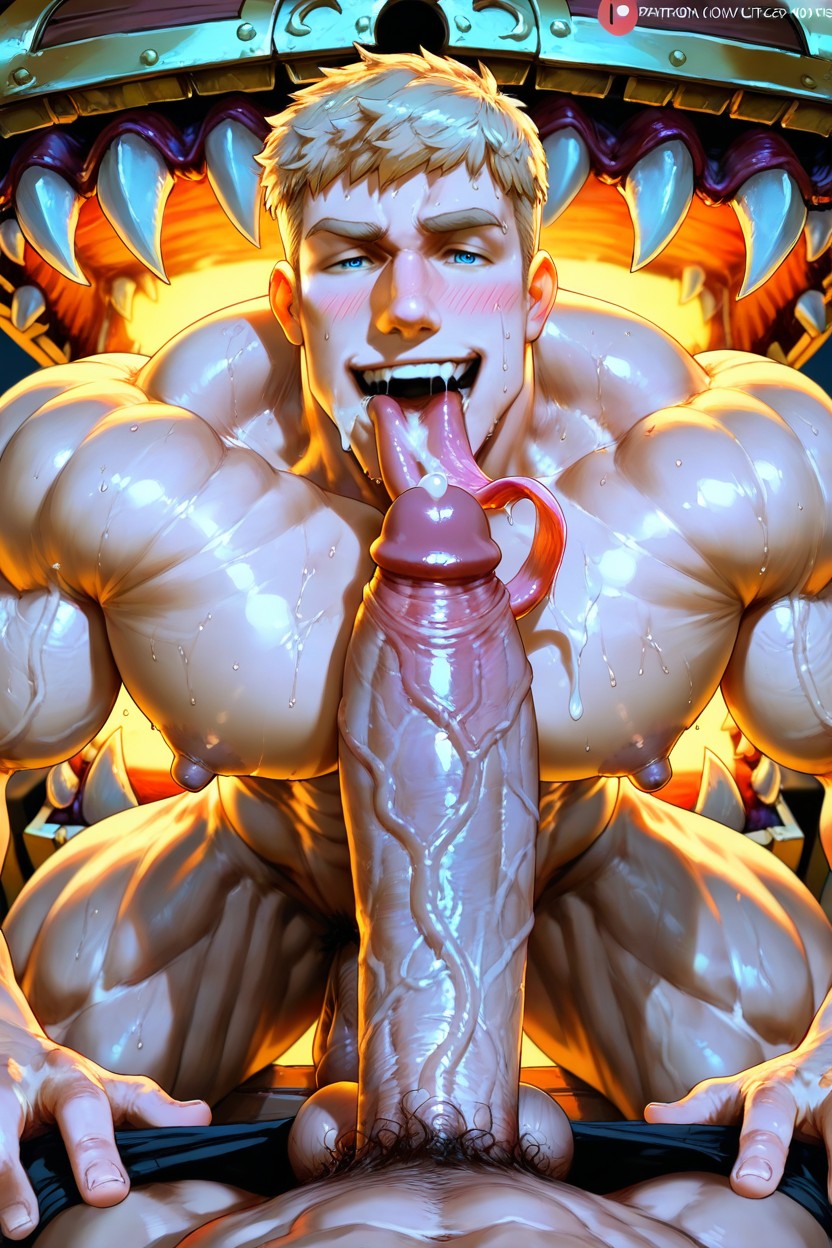 Huge Hands, Muscular Hunk, Silver Armor Half Nude KI Schwulenporno
