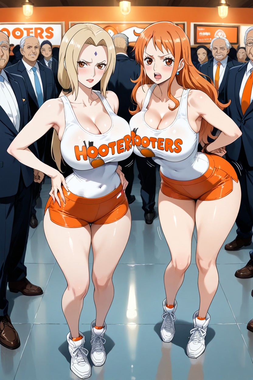 Old Men Leering At Them, Sexy Confident, Hands On Hips Hentai AI Porn