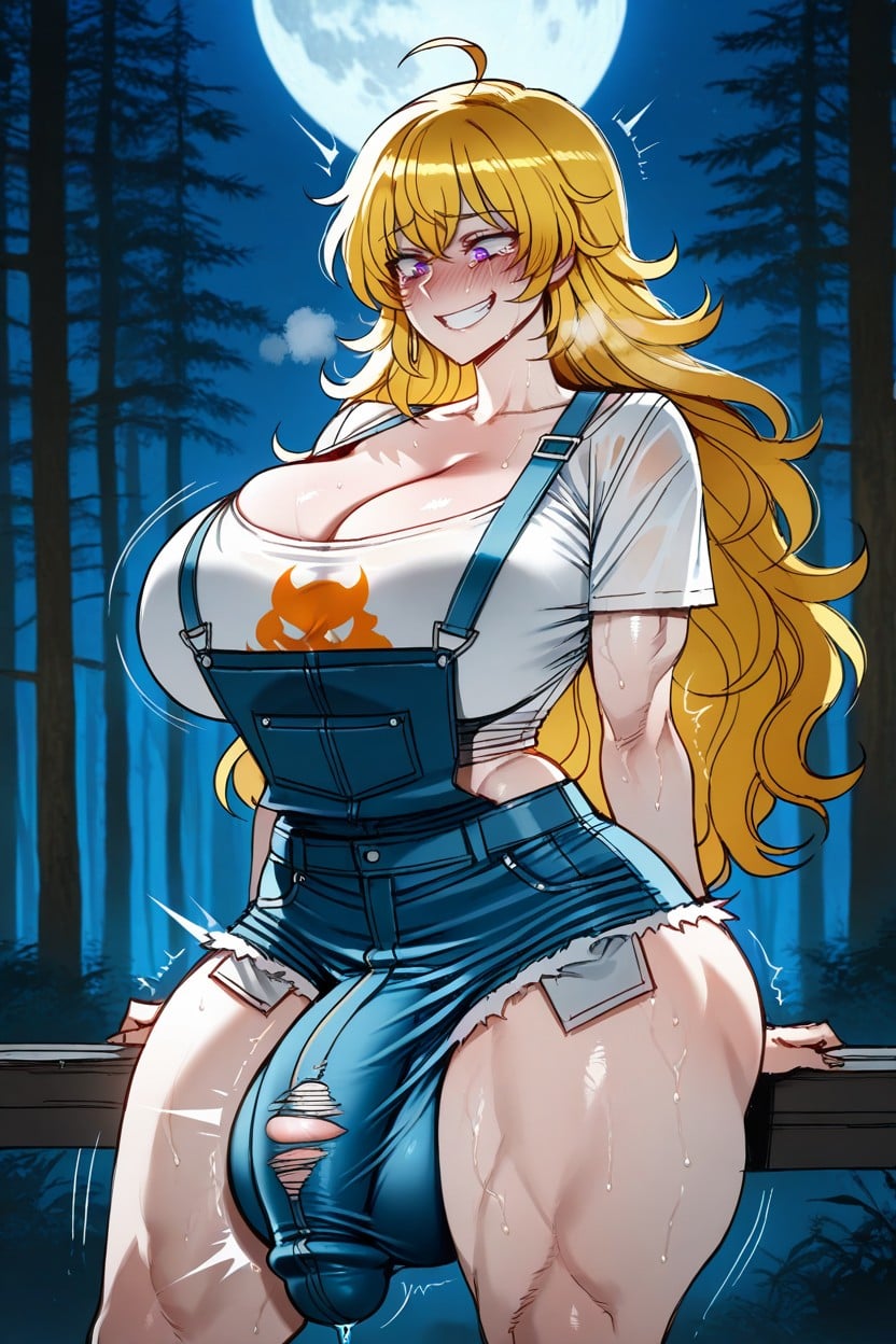 Muscle Growth, Collosal Balls, Ripped Denim Shortalls Hentai AI Porn