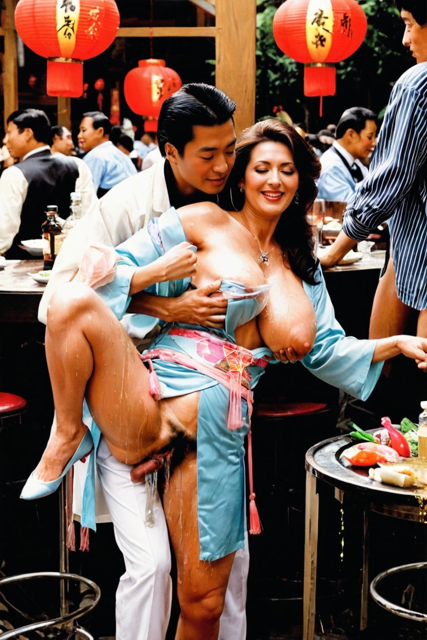 Used Condom Belt, Massive Breast, In The Middle Of Crowd MILF AI Porn