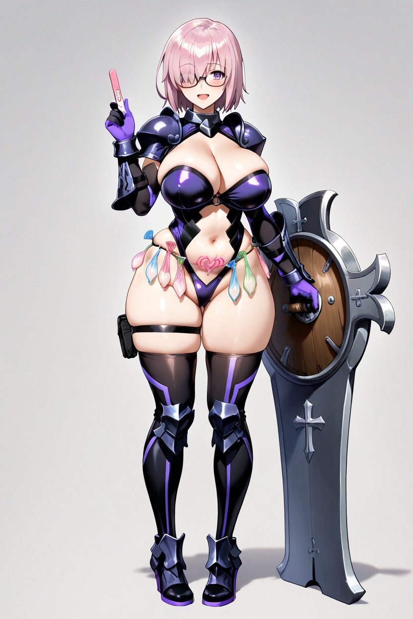 A Large Purple And Silver Cross-shaped Shield, Purple Opera Gloves, Happy Hentai AI Porn