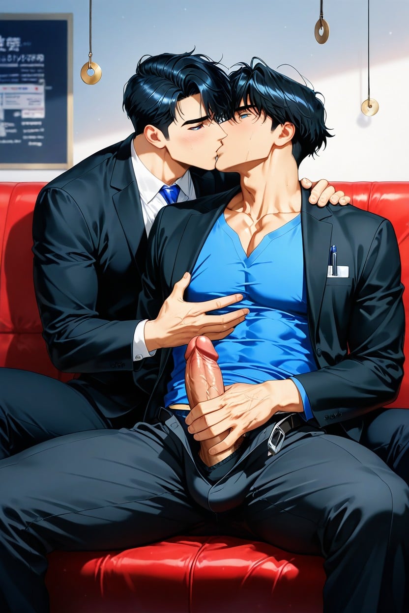 Round Spiral Blue Eyes, Priral Eyes, Layered Hair AI Gay Porn