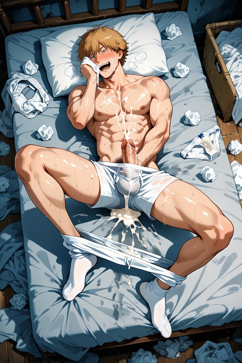 Only Man, White Boxer Pulled Down, Orgasme Porno IA Gay