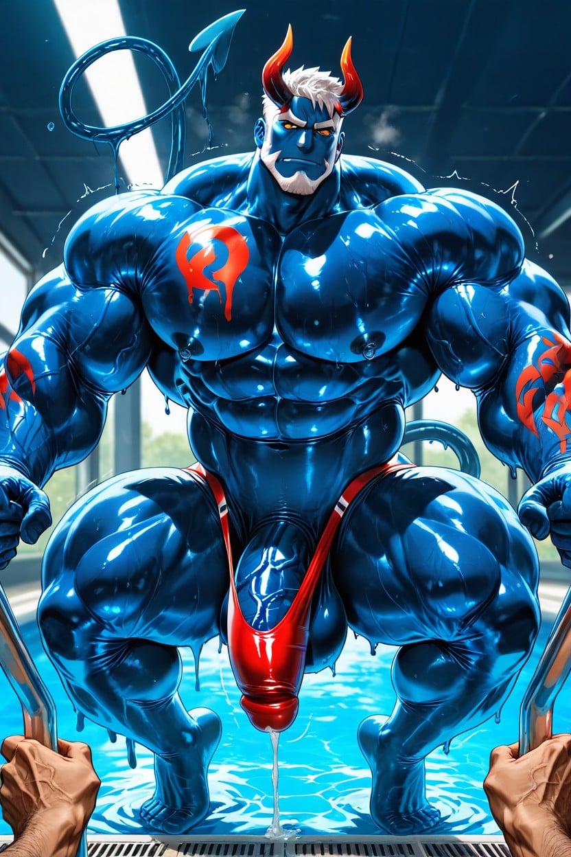 Muscular, Sharp Facial Features, Piscine Porno IA Gay